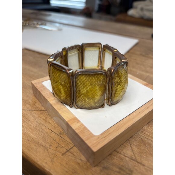 Yellow Snake Print Resin & Gold Tone Stretch Bracelet - Picture 8 of 8